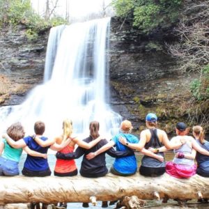 Women at waterfall