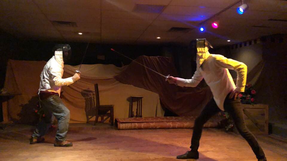 Brian Byrnes and Rob Doyle sword fighting
