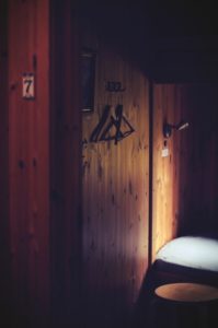 The inside of a sauna