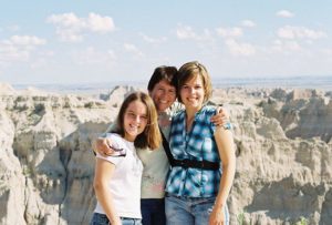 Kristin with her daughters in the Badlands