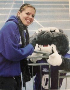 Caitlin with the Drake University Bulldog Mascot