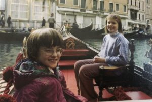 Jessica and Caitlin in a gondola