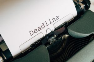 Typed word "Deadline" in a typewriter