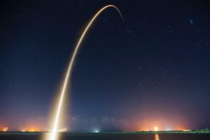 Rocket shot into the night sky