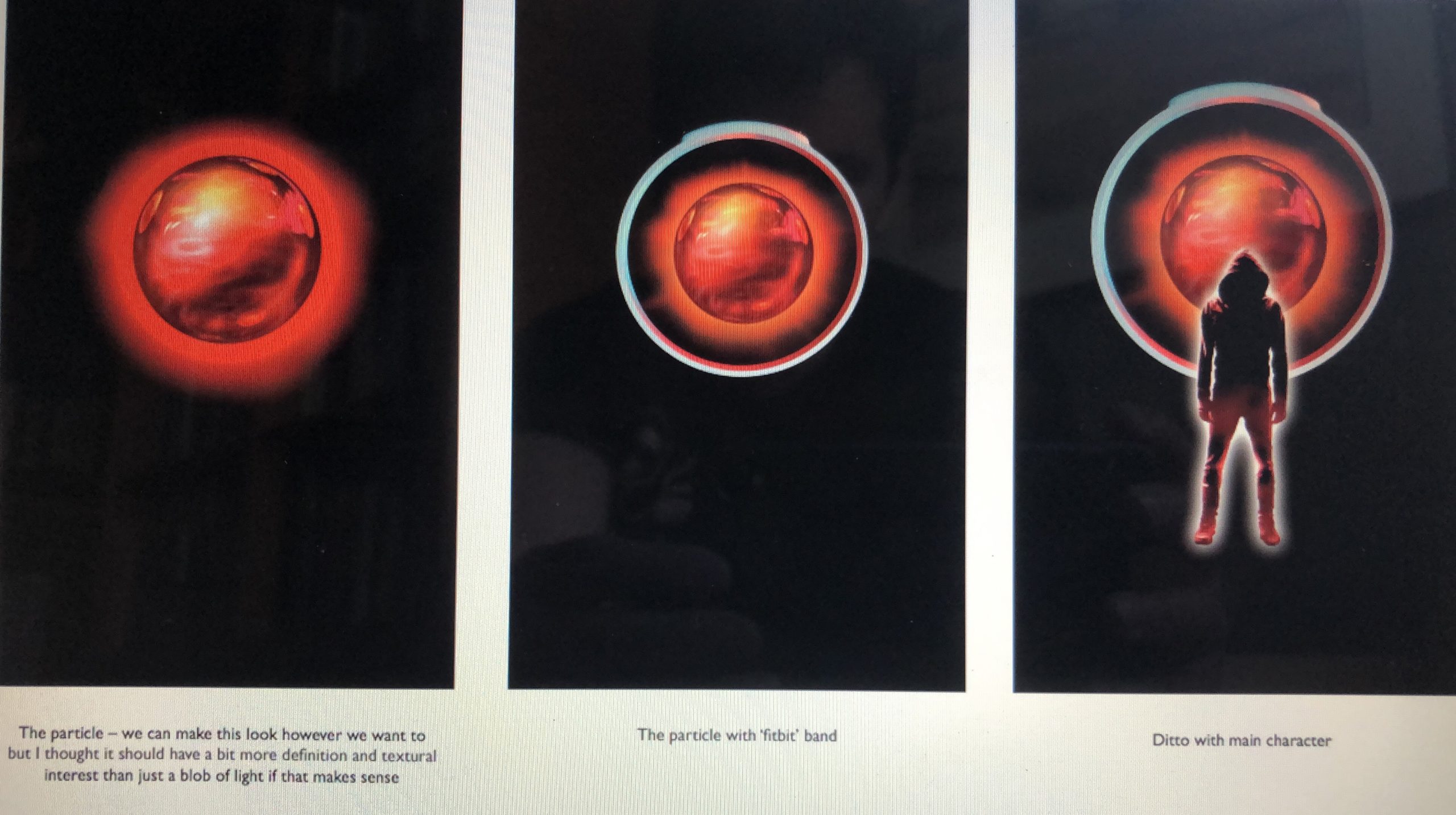 Three images of atoms on black backing