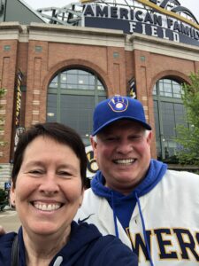 Kristin with her brother-in-law outside the Brewers stadium