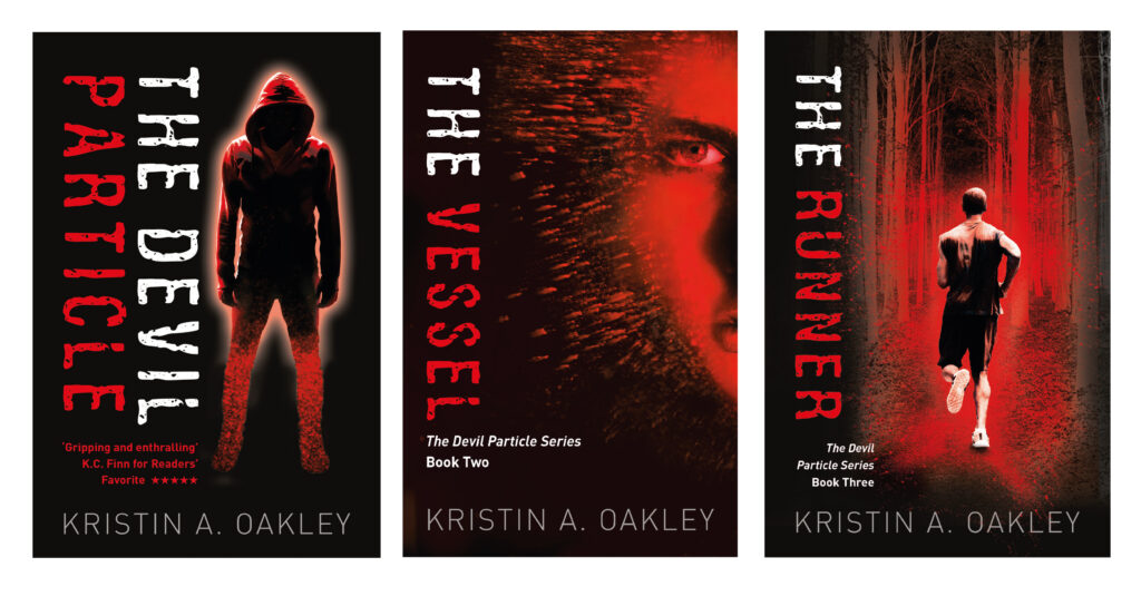 The covers of The Devil Particle, The Vessel, and The Runner