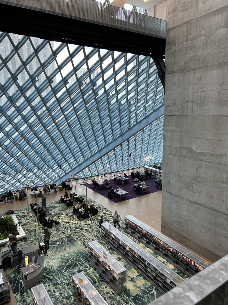 Interior of the Seattle Public Library looking down